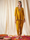 Women Mustard Zari Embroidered Peplum Top