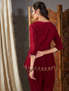 Women Maroon Zari Embroidered Peplum Top