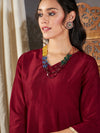 Women Maroon Zari Embroidered Peplum Top