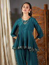 Women Teal Zari Embroidered Peplum Top