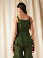 Women Olive Zari Embroidered Strappy Top