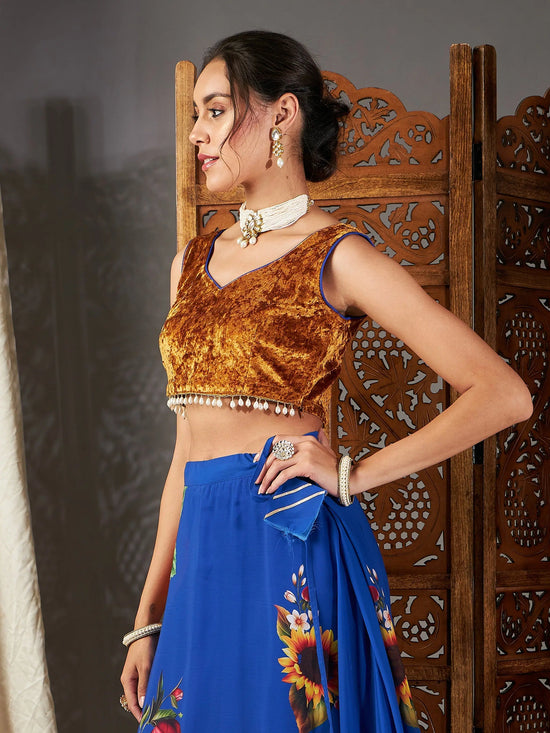 Women Mustard Velvet Sleeveless Crop Top