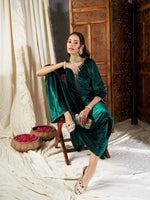 Women Green Velvet Dhoti Skirt