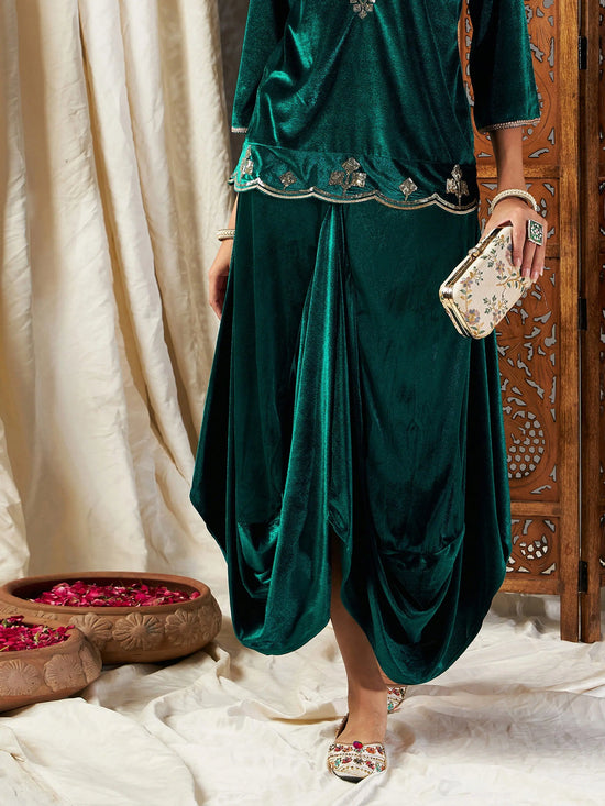 Women Green Velvet Dhoti Skirt