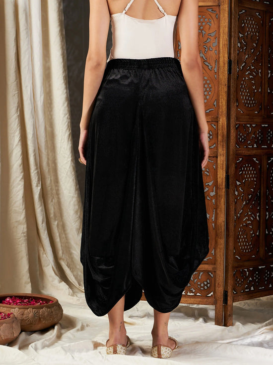 Women Black Velvet Dhoti Skirt