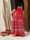 Women Red Floral Bias Flared Skirt