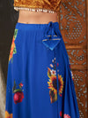 Women Blue Floral Bias Flared Skirt-SHSKR30317XS