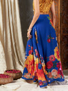 Women Blue Floral Bias Flared Skirt-SHSKR30317XS