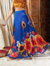 Women Blue Floral Bias Flared Skirt-SHSKR30317XS