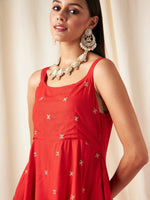 Women Red Zari Embroidered Strappy Top