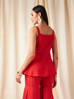 Women Red Zari Embroidered Strappy Top