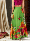 Women Green Floral Bias Flared Skirt-SHSKR30315XS