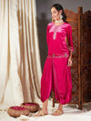 Women Fuchsia Velvet Embroidered Short Kurta With Dhoti Skirt