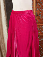 Women Fuchsia Velvet Embroidered Short Kurta With Dhoti Skirt