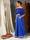 Women Blue Lehariya Off Shoulder Crop Top With Anarkali Skirt