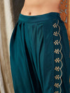 Women Teal Zari Embroidered Peplum Top With Dhoti Pants