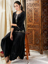 Women Black Velvet Embroidered Short Kurta With Dhoti Skirt