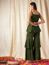 Women Olive Zari Emb Strappy Top With Frilly Pants