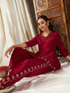 Women Maroon Zari Embroidered Peplum Top With Dhoti Pants