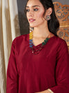 Women Maroon Zari Embroidered Peplum Top With Dhoti Pants