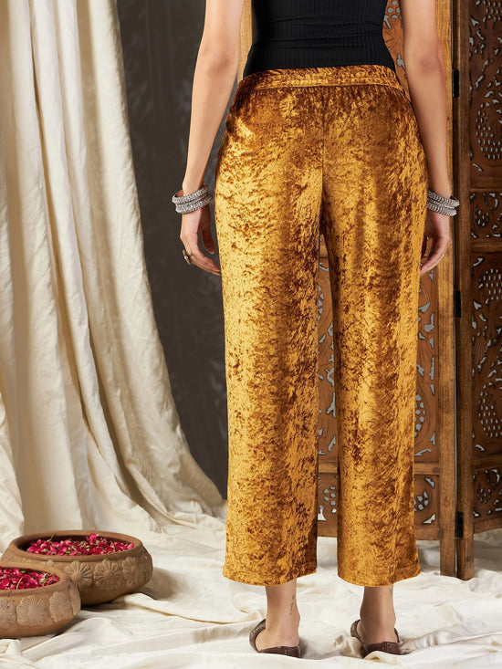 Women Mustard Velvet Straight Pants