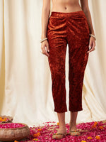 Women Rust Velvet Pencil Pants