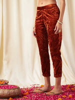 Women Rust Velvet Pencil Pants