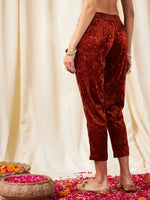 Women Rust Velvet Pencil Pants