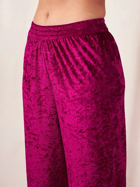 Women Fuchsia Velvet Straight Pants