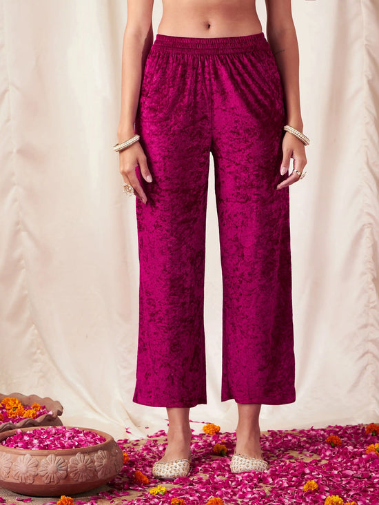 Women Fuchsia Velvet Straight Pants