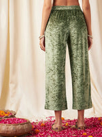 Women Olive Velvet Straight Pants