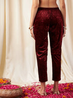 Women Maroon Velvet Pencil Pants