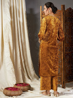 Women Mustard Velvet Straight Kurta