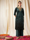 Women Emerald Green Embroidered Neck Straight Kurta