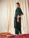 Women Emerald Green Embroidered Neck Straight Kurta