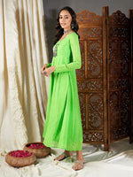 Women Green Lehariya Anarkali Dress