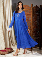 Women Blue Lehariya Anarkali Dress