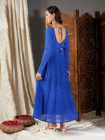 Women Blue Lehariya Anarkali Dress