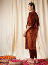 Women Rust Embroidered Neck Straight Kurta