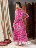 Women Pink Floral Wrap Anarkali Dress