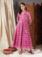 Women Pink Floral Wrap Anarkali Dress