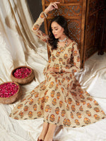 Women Beige Floral Anarkali Maxi Dress