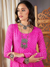 Women Pink Lehariya Anarkali Dress