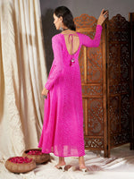 Women Pink Lehariya Anarkali Dress