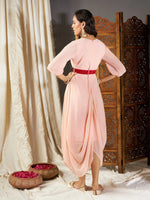 Women Pink Embroidered Belt Dhoti Dress