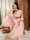 Women Pink Embroidered Belt Dhoti Dress