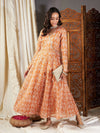 Women Mustard Floral Wrap Anarkali Maxi Dress