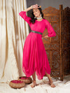 Women Fuchsia Embroidered Belt Dhoti Dress