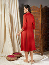 Women Red Zari Embroidered A-Line Dress