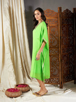 Women Green Lehariya Kaftan With Slip